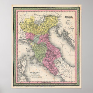 Vintagekarta över norra Italien, 1853 Poster