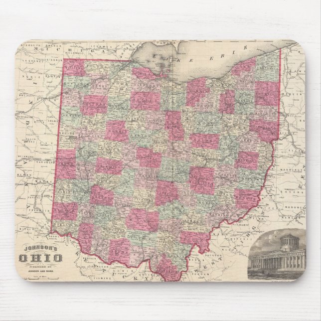 Vintagekarta över Ohio (1864) Musmatta (Framsidan)