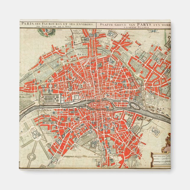 Vintagekarta över Paris Frankrike (1721–1774) Magnet (Framsidan)