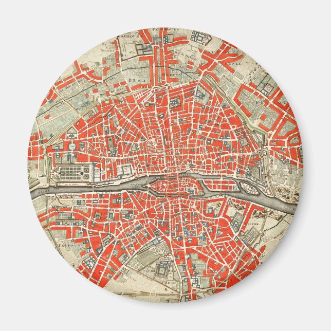 Vintagekarta över Paris Frankrike (1721–1774) Magnet (Framsidan)