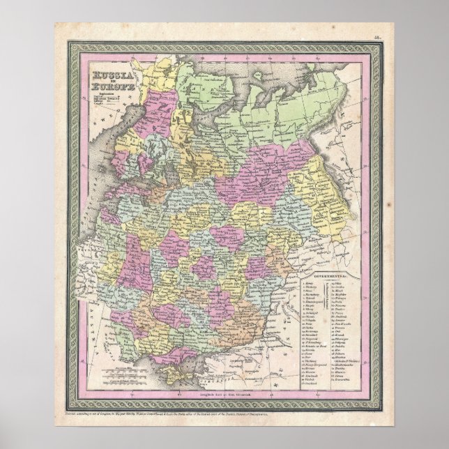 Vintagekarta över Ryssland, 1853 Poster (Framsidan)