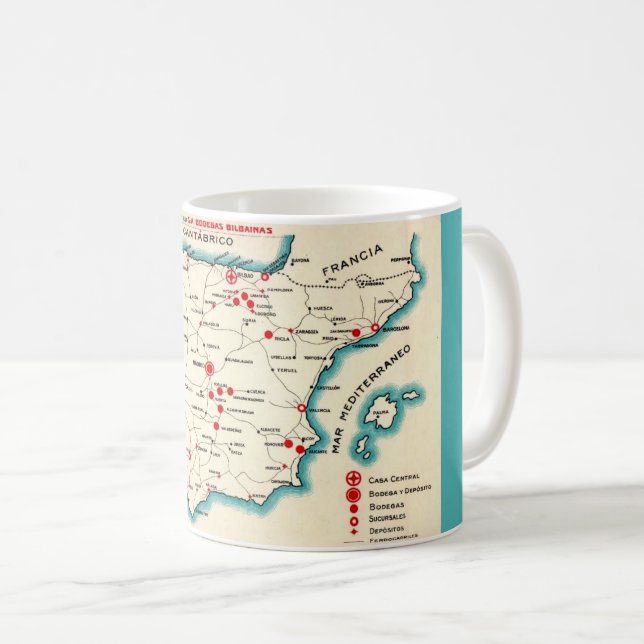Vintagekarta över Spanien-mugg Kaffemugg (Framsida höger)