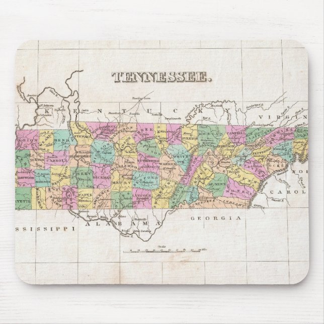 Vintagekarta över Tennessee (1827) Musmatta (Framsidan)