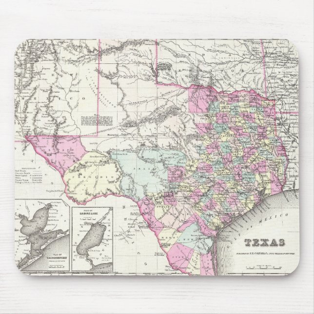 Vintagekarta över Texas (1855) Musmatta (Framsidan)
