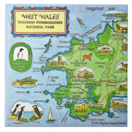 Vintagekarta över västra Wales i keramikplattor