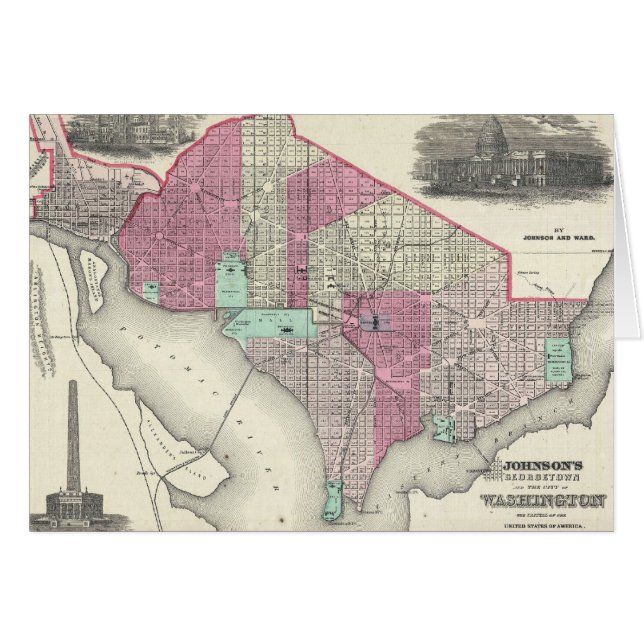 Vintagekarta över Washington D.C. (1866) Hälsningskort (Framsidan Horizontal)