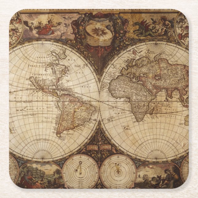 Vintagekarta Underlägg Papper Kvadrat (Framsidan)