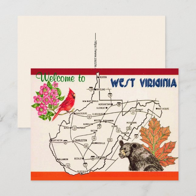 Vintagekarta vykort från West Virginia (Fram/baksida)