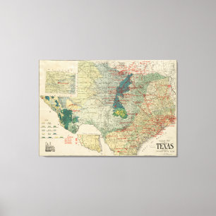 Vintagekartan av den Texas oljan och gasar fält Canvastryck
