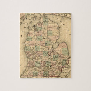 Vintagekartan av Michigan reser med tåg (1876) Pussel