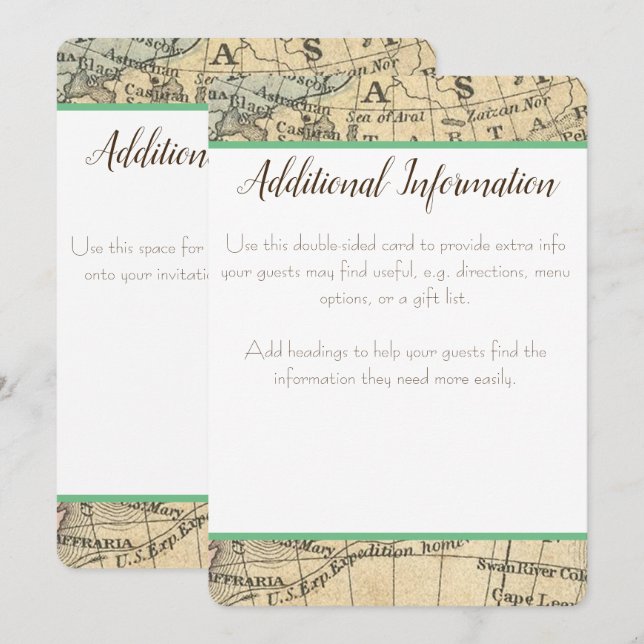 Vintagekartans extra informationskort inbjudningar (Fram/baksida)
