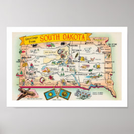 Vintagekarttryck från South Dakota Poster
