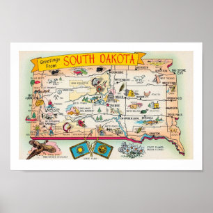 Vintagekarttryck från South Dakota Poster