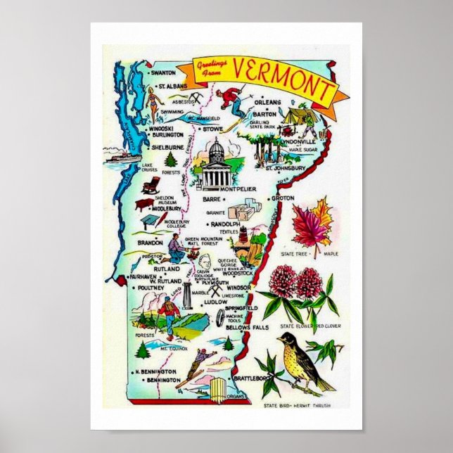 Vintagekarttryck från Vermont Poster (Framsidan)
