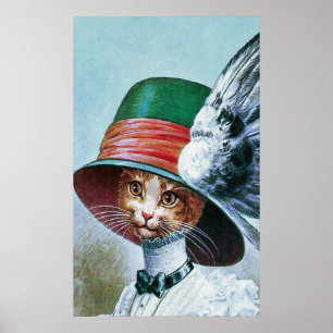 Vintagekatt i hattaffischtryck poster