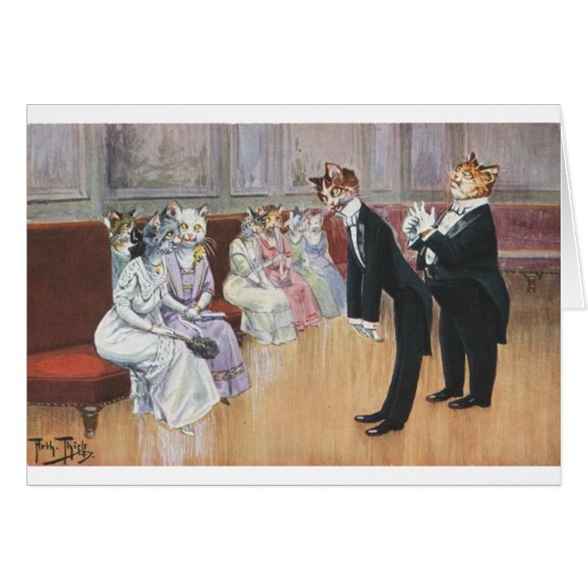 Vintagekatter - kunde jag ha denna dans? , hälsningskort (Framsidan Horizontal)