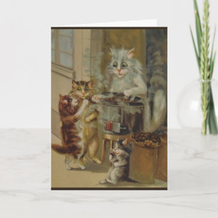 Vintagekatter och grillade kastanjer noterar kort