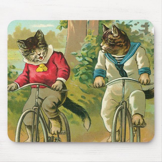 Vintagekatter på cykeln musmatta (Framsidan)