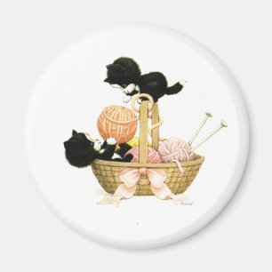 Vintagekattungar i basket magnet