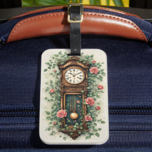 Vintageklocka omgiven av rosor och vinrankor bagagebricka