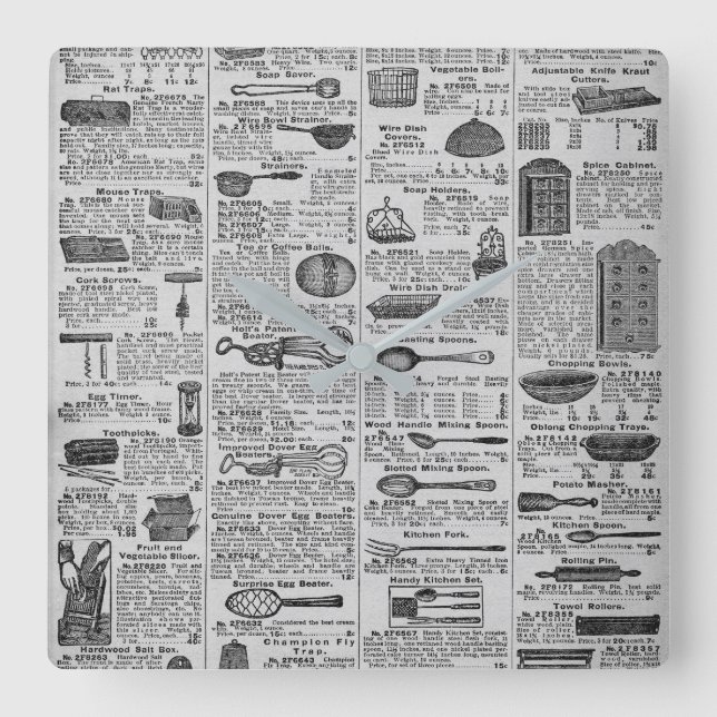 VintagekökUtensils Fyrkantig Klocka (Framsida)