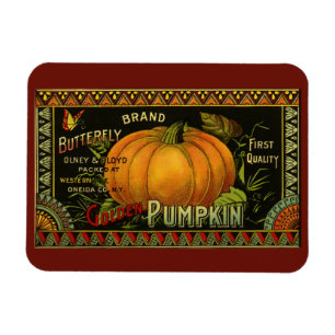 Vintagekonst från burklabel, Fjärilspumpa grönsak Magnet