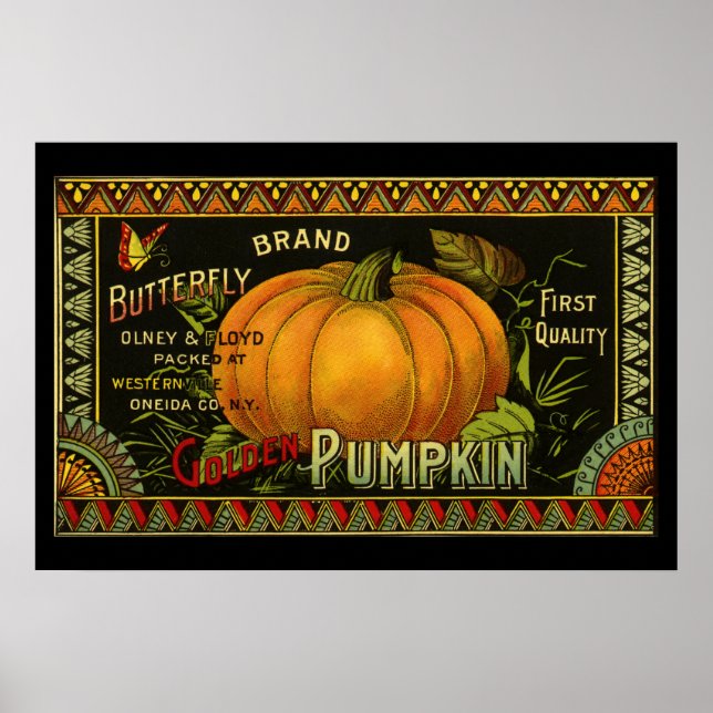 Vintagekonst från burklabel, fjärilspumpa grönsak poster (Framsidan)