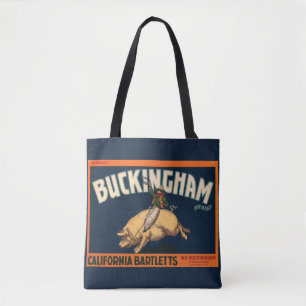 Vintagekonst från fruktlåda etikett Cowboy på gris Tygkasse
