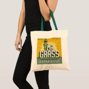 Vintagekonst från fruktlåda, etikett för Mr. Grass Tygkasse