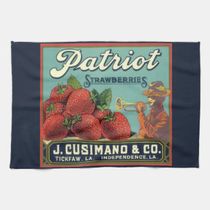 Vintagekonst från fruktlåda etikett Patriot Jordgu Kökshandduk