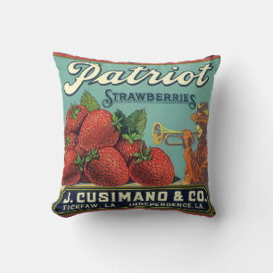 Vintagekonst från fruktlåda för jordgubbar Patriot Kudde