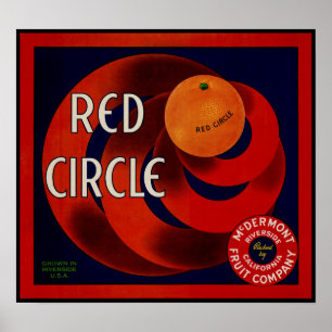 Vintagekonst från fruktlåda för röda cirkel-apelsi poster