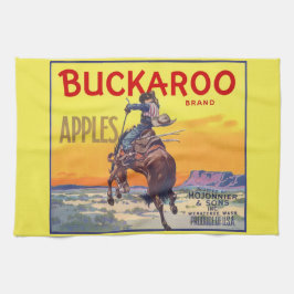 Vintagekonst från fruktlådaetikett, Buckaroo-äpple Kökshandduk