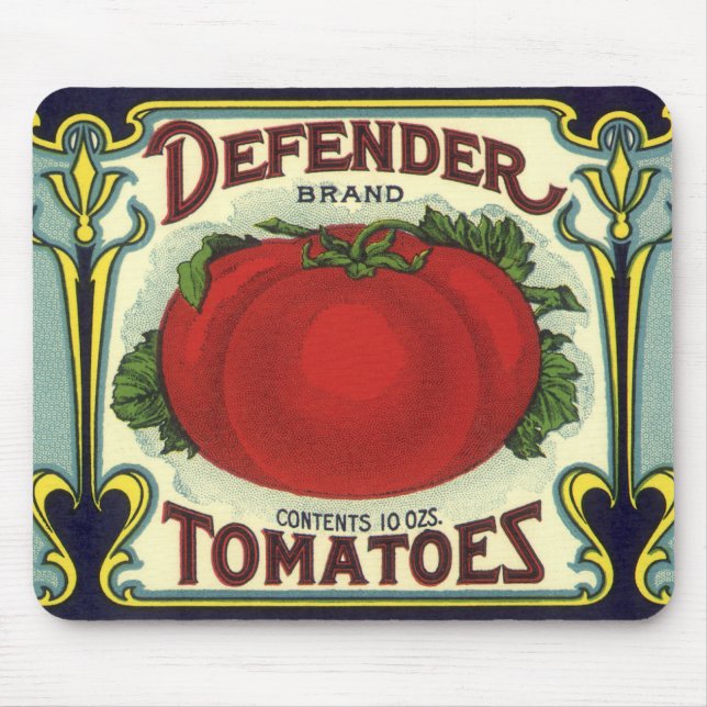 Vintagekonst från fruktlådaetikett, Defender Tomat Musmatta (Framsidan)