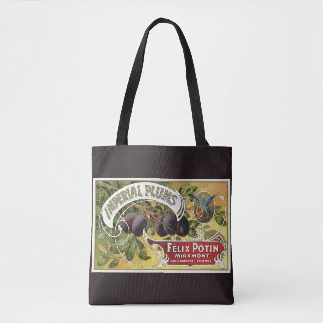 Vintagekonst från fruktlådaetikett, Imperial Plomm Tygkasse (Framsida)
