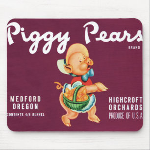 Vintagekonst från fruktlådaetikett med Piggy Pears Musmatta