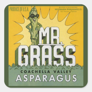 Vintagekonst från fruktlådaetikett Mr. Grass Sparr Fyrkantigt Klistermärke