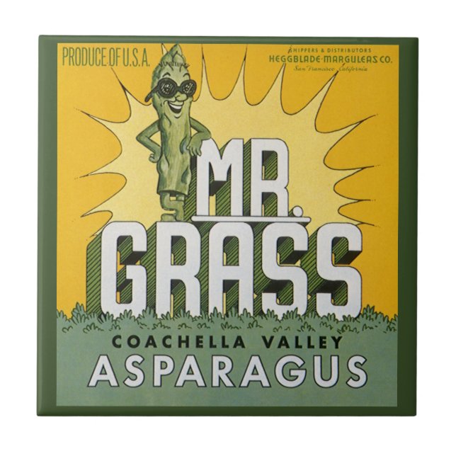 Vintagekonst från fruktlådaetikett Mr. Grass Sparr Kakelplatta (Framsidan)