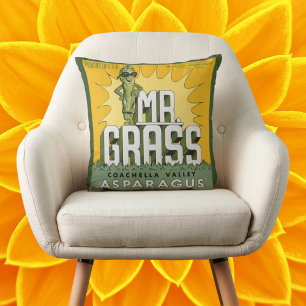 Vintagekonst från fruktlådaetikett Mr. Grass Sparr Kudde