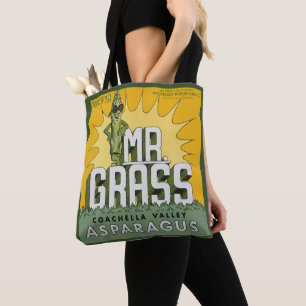 Vintagekonst från fruktlådaetikett Mr. Grass Sparr Tygkasse
