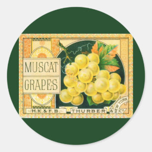 Vintagekonst från fruktlådaetikett, Muskatdruvor Runt Klistermärke
