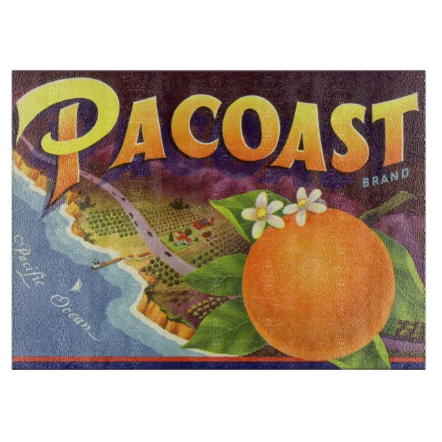 Vintagekonst från fruktlådaetikett, Pacoast Apelsi (Framsidan)