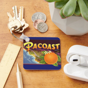 Vintagekonst från fruktlådaetikett, Pacoast Apelsi Nyckelring