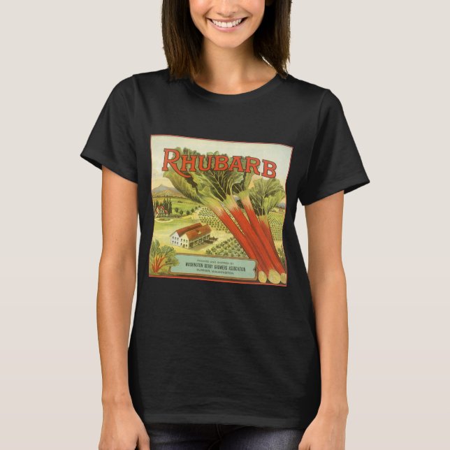 Vintagekonst från grönsaksetikett, Rabarberfarm Tee (Framsida)