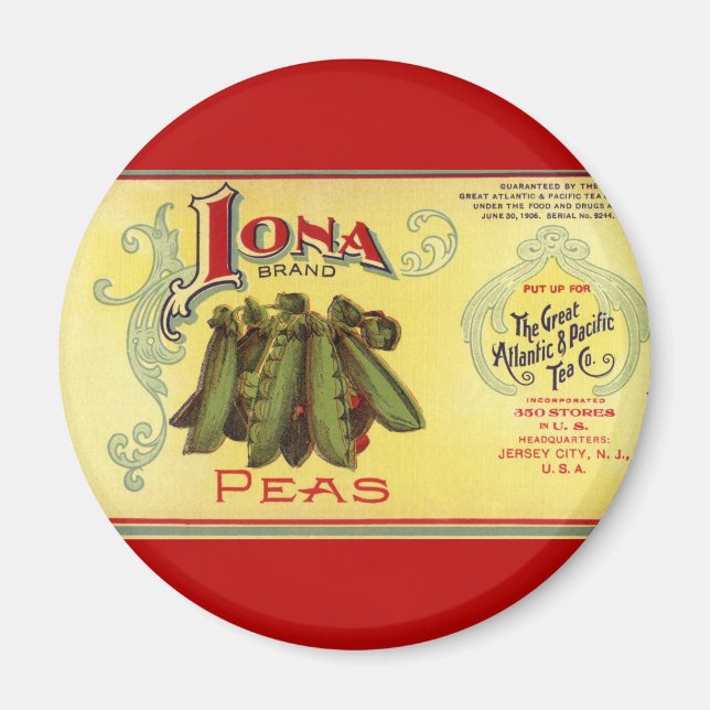 Vintagekonst från grönsakskanslietiketterna, Iona  Magnet (Framsidan)