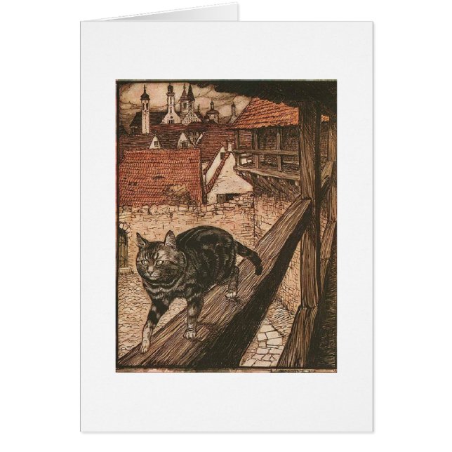 Vintagekonst - katt äventyr, hälsningskort (Framsidan)