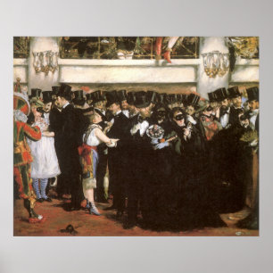 Vintagekonst, maskerad boll på operan vid Manet Poster