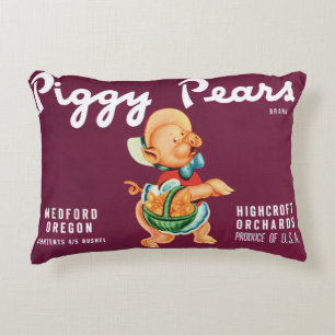 Vintagekonst med etikett från fruktlåda med Piggy Prydnadskudde