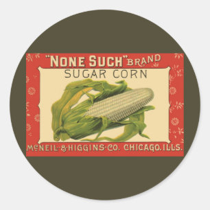 Vintagekonst med grönsaksetikett, None Such Sugar Runt Klistermärke