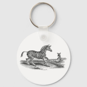 Vintagekonstsebra och földjur Keychain Nyckelring